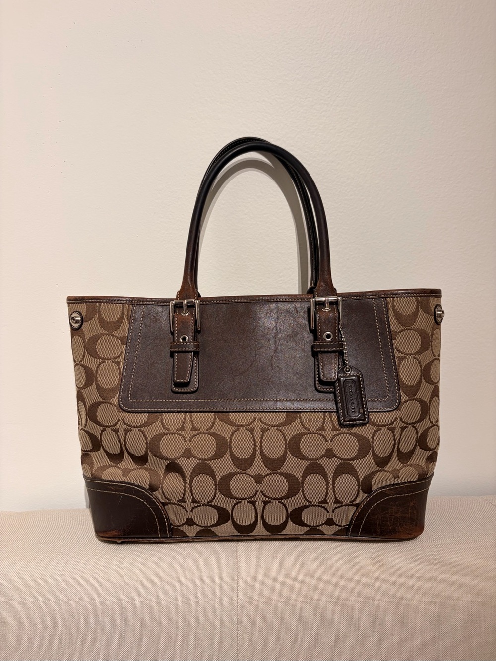 Coach Hampton Signature Canvas Tote in Brown and Dark Brown